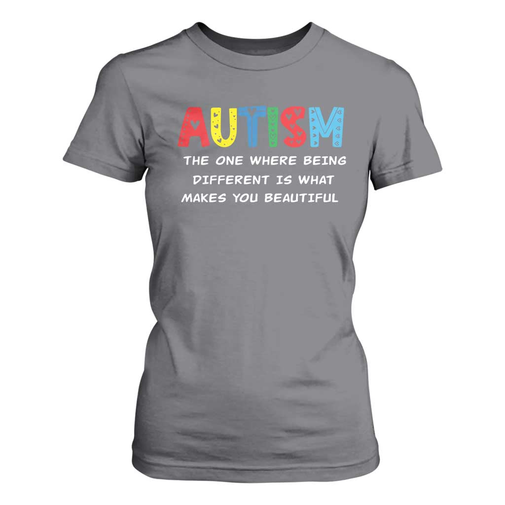 Autism Awareness T Shirt For Women Different Makes You Beautiful ASD Month Support TS10 Charcoal Print Your Wear