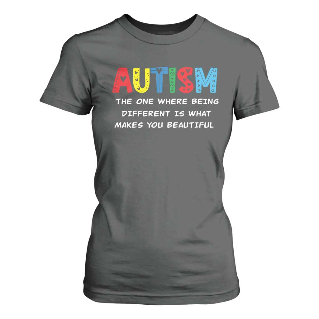 Autism Awareness T Shirt For Women Different Makes You Beautiful ASD Month Support TS10 Dark Heather Print Your Wear