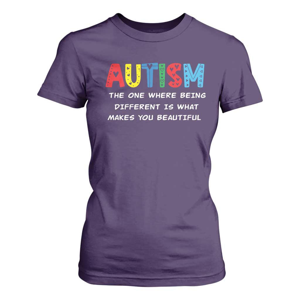 Autism Awareness T Shirt For Women Different Makes You Beautiful ASD Month Support TS10 Purple Print Your Wear