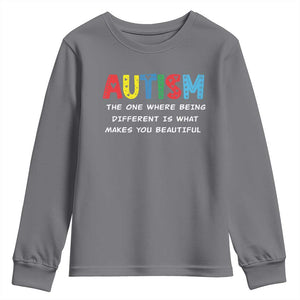 Autism Awareness Youth Sweatshirt Different Makes You Beautiful ASD Month Support TS10 Charcoal Print Your Wear