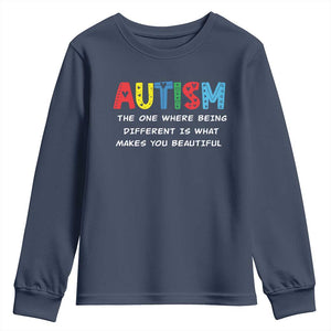 Autism Awareness Youth Sweatshirt Different Makes You Beautiful ASD Month Support TS10 Navy Print Your Wear