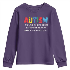 Autism Awareness Youth Sweatshirt Different Makes You Beautiful ASD Month Support TS10 Purple Print Your Wear