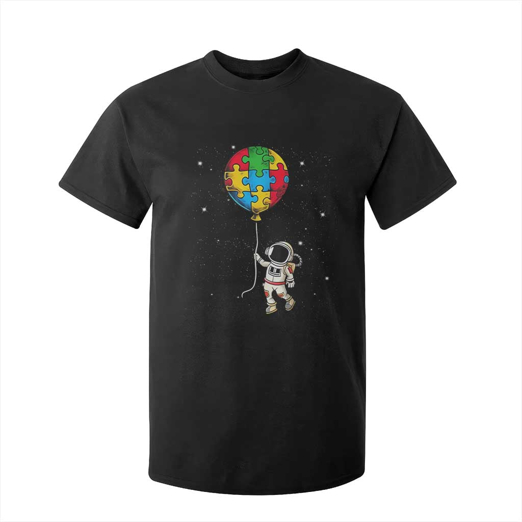 Autism Awareness Astronaut T Shirt For Kid Puzzle Pieces Balloon Space Autistic TS10 Black Print Your Wear