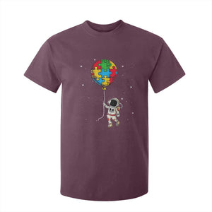 Autism Awareness Astronaut T Shirt For Kid Puzzle Pieces Balloon Space Autistic TS10 Maroon Print Your Wear