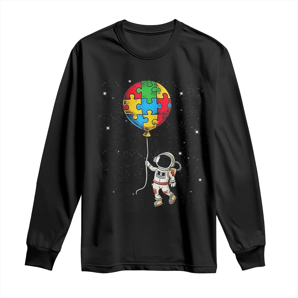 Autism Awareness Astronaut Long Sleeve Shirt Puzzle Pieces Balloon Space Autistic TS10 Black Print Your Wear