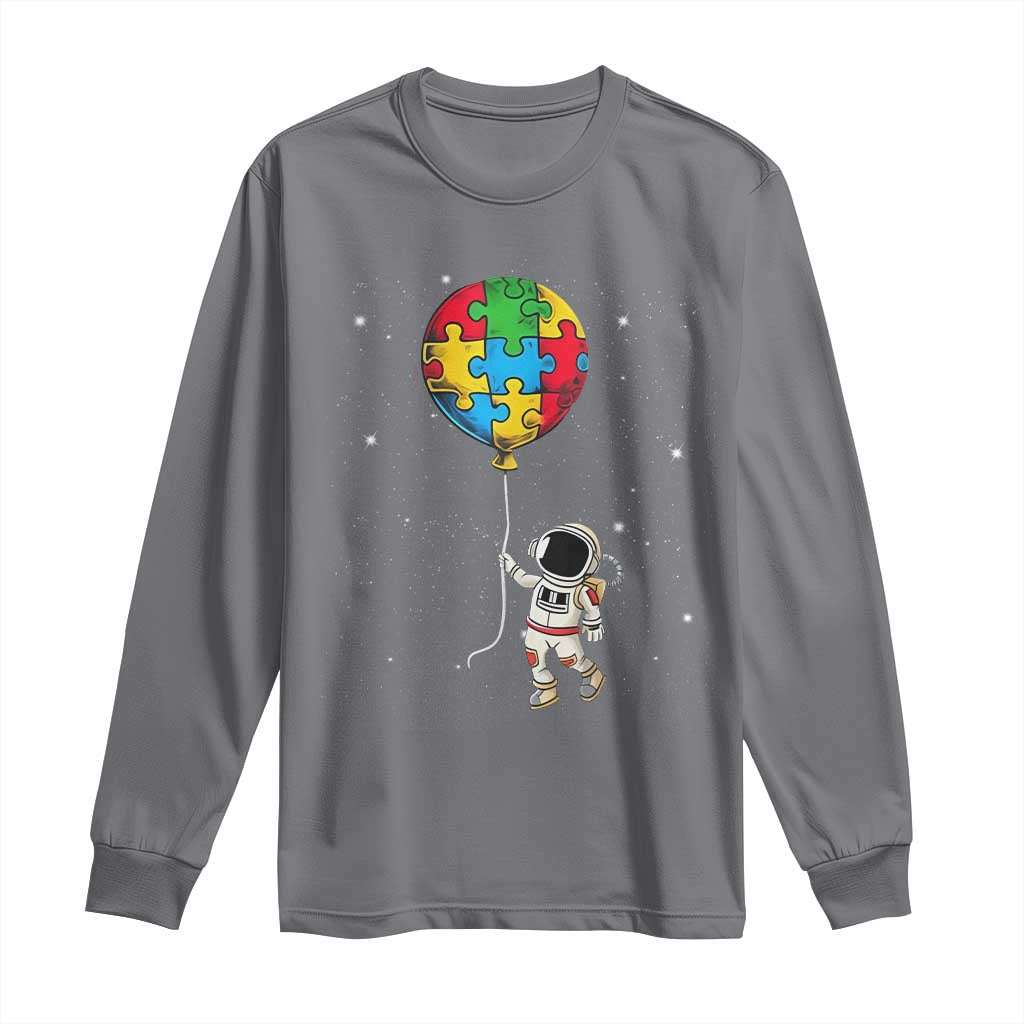 Autism Awareness Astronaut Long Sleeve Shirt Puzzle Pieces Balloon Space Autistic TS10 Charcoal Print Your Wear