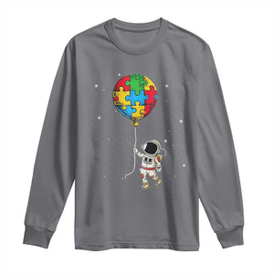 Autism Awareness Astronaut Long Sleeve Shirt Puzzle Pieces Balloon Space Autistic TS10 Charcoal Print Your Wear