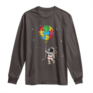 Autism Awareness Astronaut Long Sleeve Shirt Puzzle Pieces Balloon Space Autistic TS10 Dark Chocolate Print Your Wear