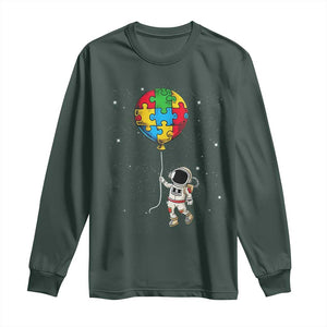 Autism Awareness Astronaut Long Sleeve Shirt Puzzle Pieces Balloon Space Autistic TS10 Dark Forest Green Print Your Wear