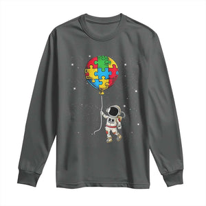 Autism Awareness Astronaut Long Sleeve Shirt Puzzle Pieces Balloon Space Autistic TS10 Dark Heather Print Your Wear