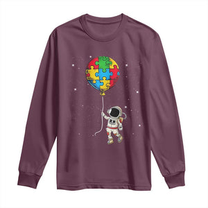 Autism Awareness Astronaut Long Sleeve Shirt Puzzle Pieces Balloon Space Autistic TS10 Maroon Print Your Wear