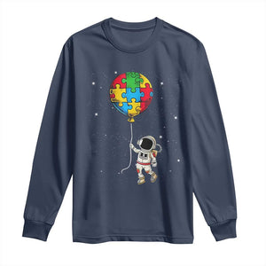 Autism Awareness Astronaut Long Sleeve Shirt Puzzle Pieces Balloon Space Autistic TS10 Navy Print Your Wear