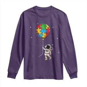 Autism Awareness Astronaut Long Sleeve Shirt Puzzle Pieces Balloon Space Autistic TS10 Purple Print Your Wear