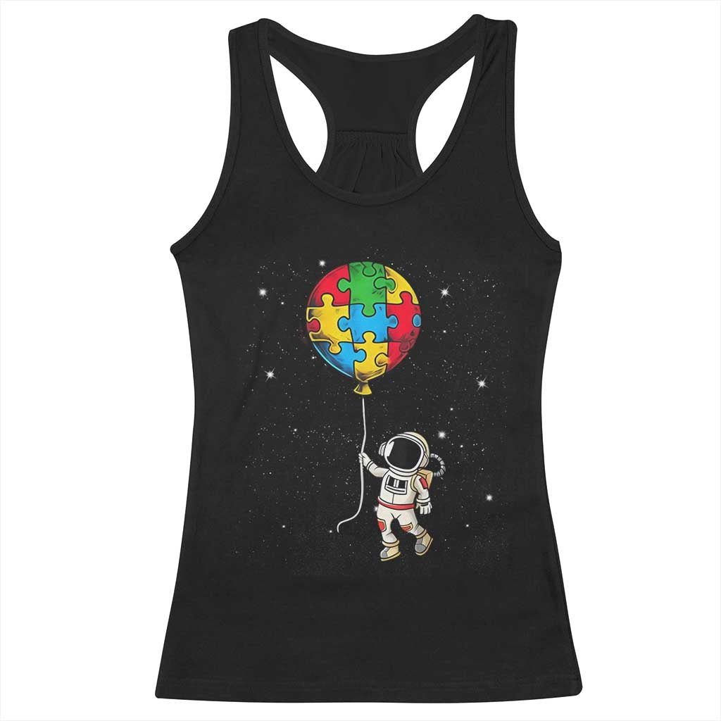 Autism Awareness Astronaut Racerback Tank Top Puzzle Pieces Balloon Space Autistic TS10 Black Print Your Wear