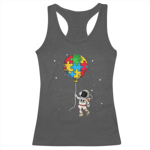 Autism Awareness Astronaut Racerback Tank Top Puzzle Pieces Balloon Space Autistic TS10 Dark Heather Print Your Wear