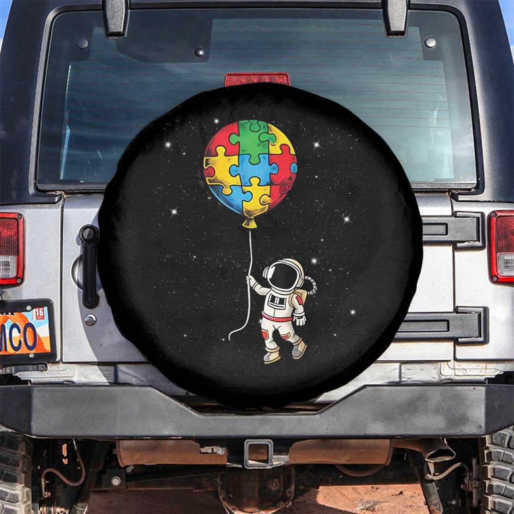 Autism Awareness Astronaut Spare Tire Cover Puzzle Pieces Balloon Space Autistic TS10 No hole Black Print Your Wear