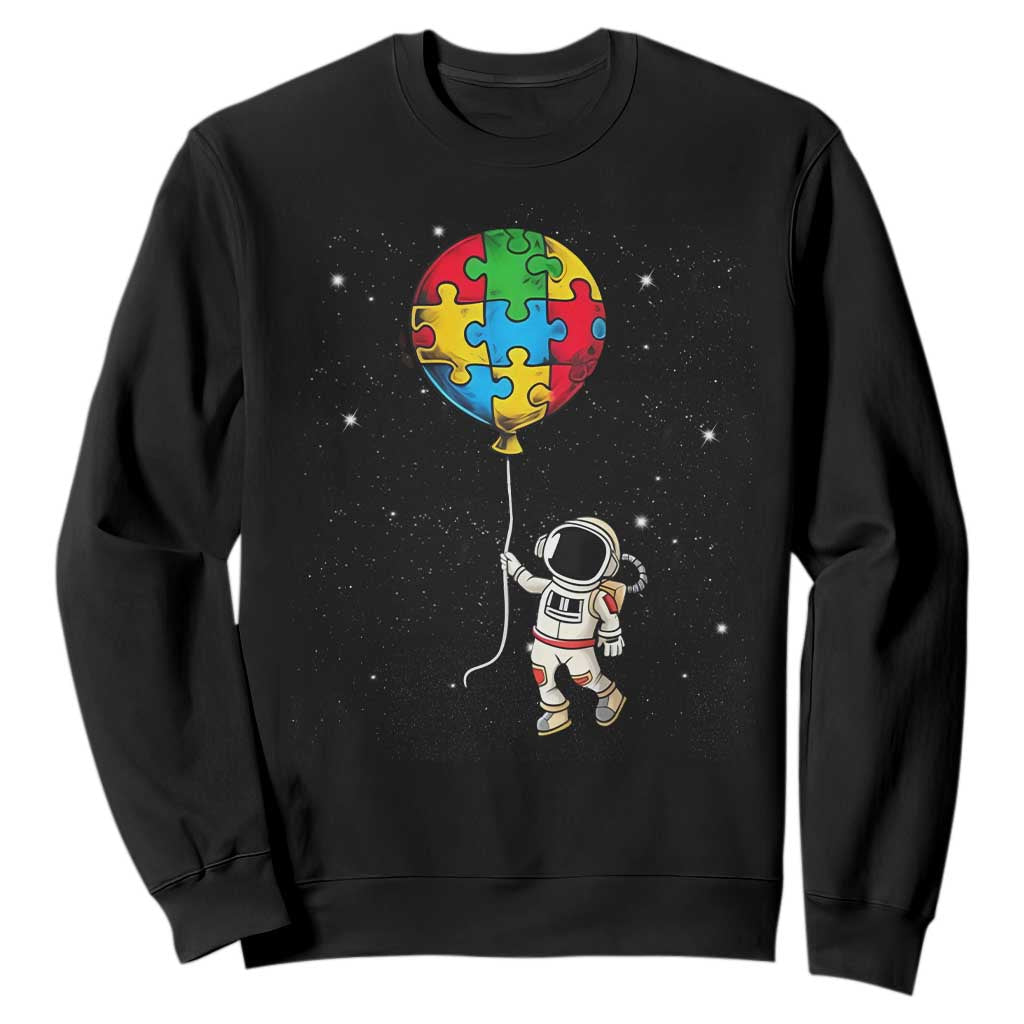 Autism Awareness Astronaut Sweatshirt Puzzle Pieces Balloon Space Autistic TS10 Black Print Your Wear
