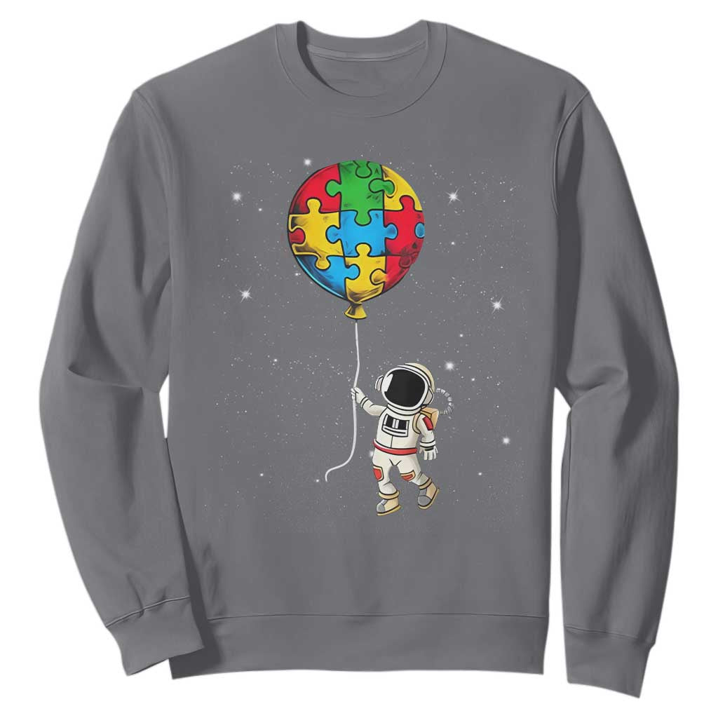 Autism Awareness Astronaut Sweatshirt Puzzle Pieces Balloon Space Autistic TS10 Charcoal Print Your Wear