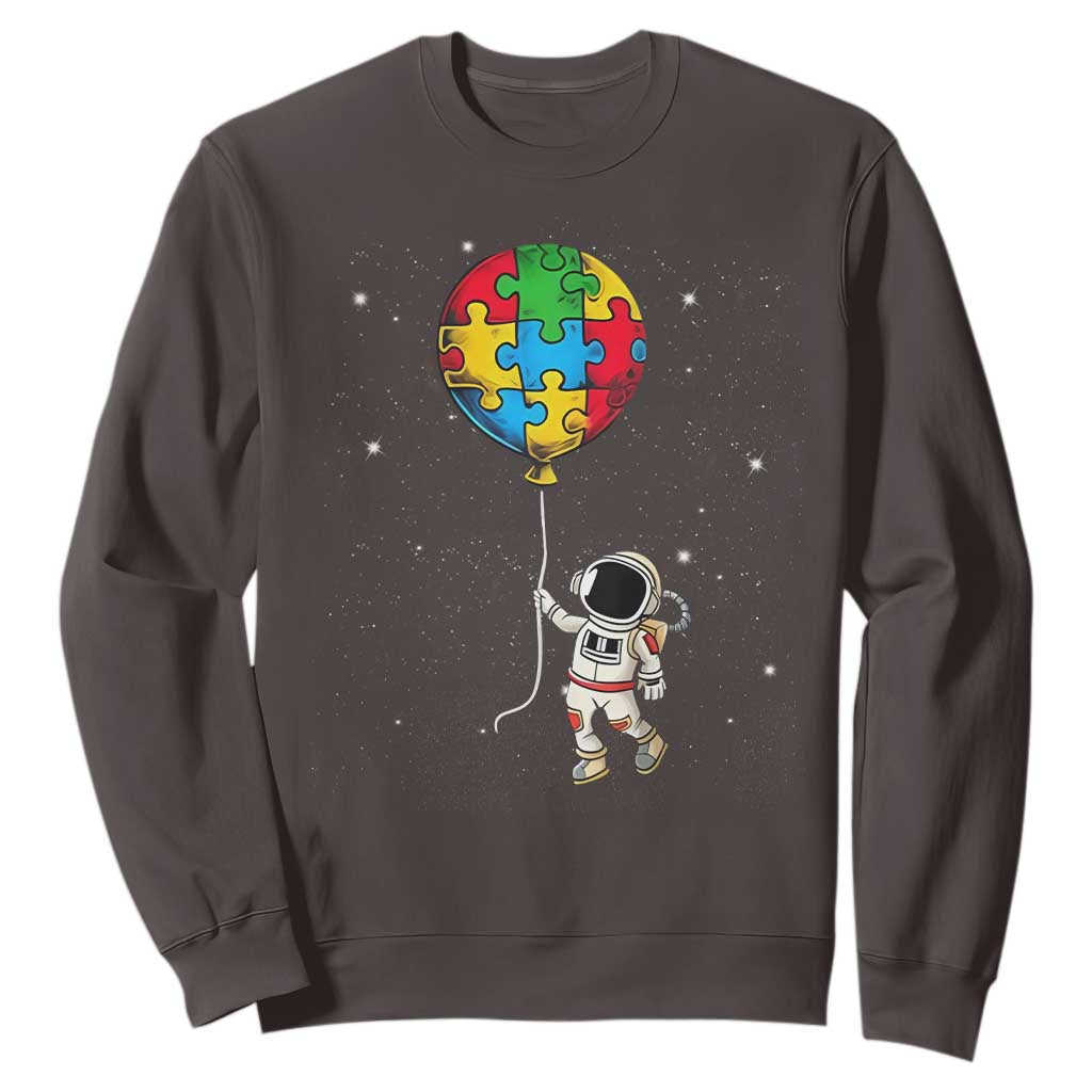 Autism Awareness Astronaut Sweatshirt Puzzle Pieces Balloon Space Autistic TS10 Dark Chocolate Print Your Wear