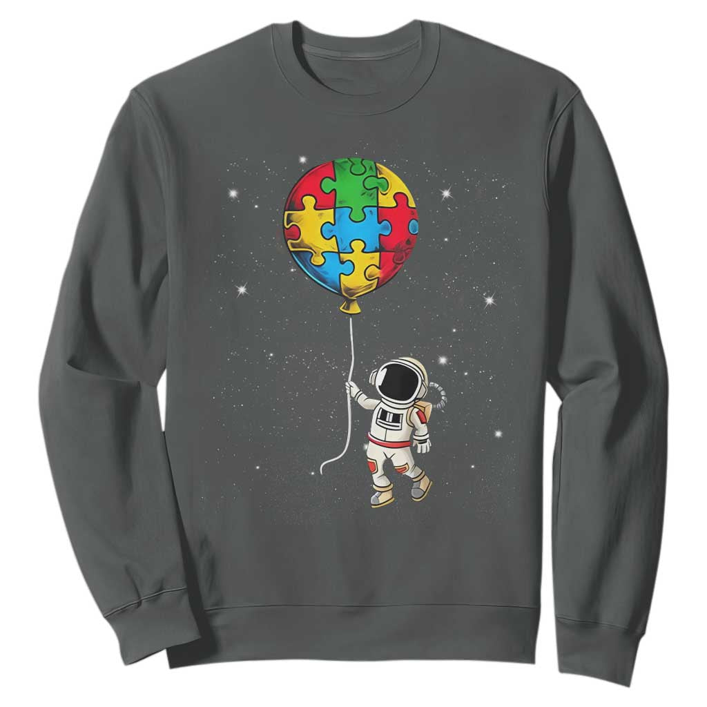 Autism Awareness Astronaut Sweatshirt Puzzle Pieces Balloon Space Autistic TS10 Dark Heather Print Your Wear