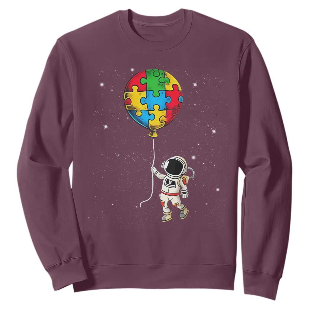 Autism Awareness Astronaut Sweatshirt Puzzle Pieces Balloon Space Autistic TS10 Maroon Print Your Wear