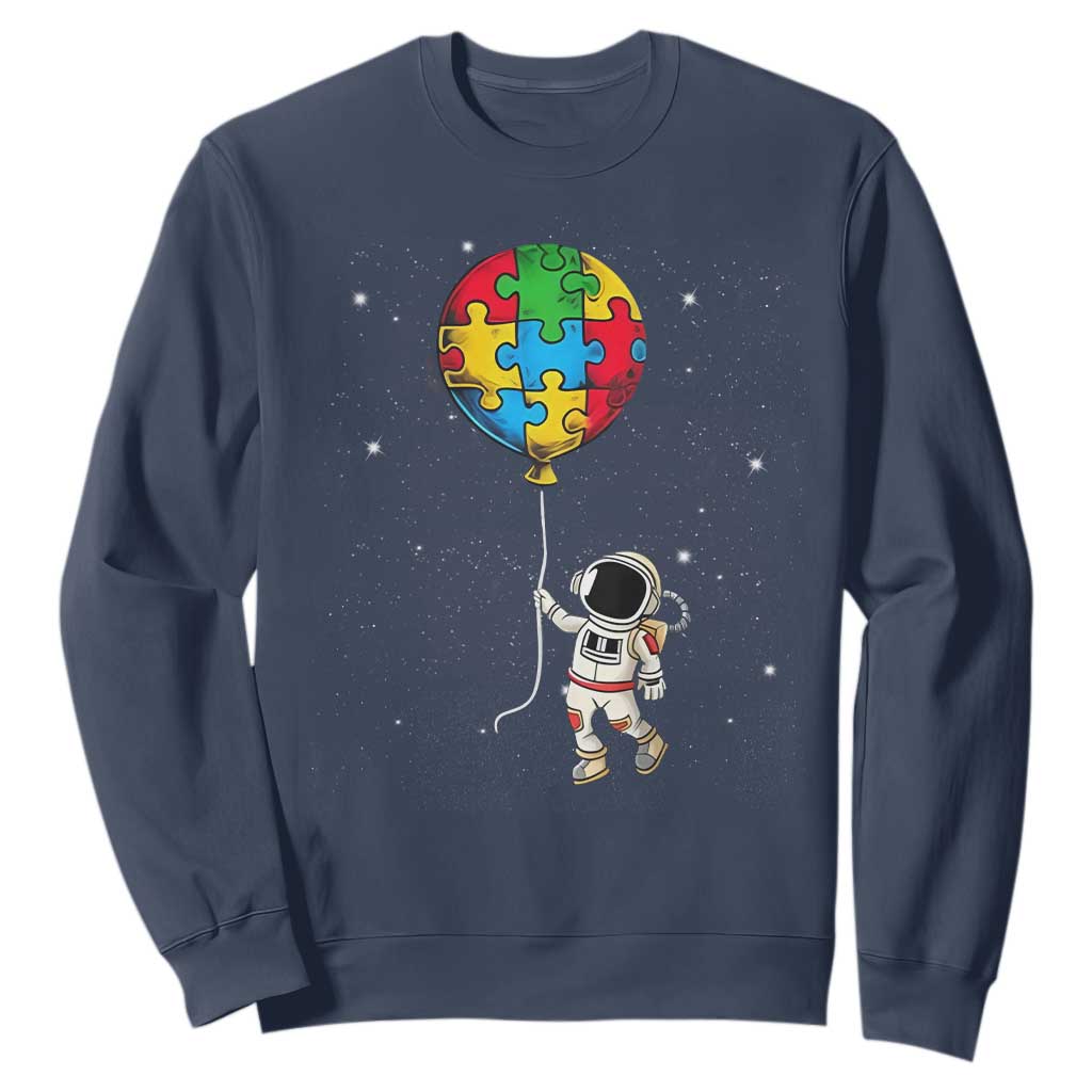 Autism Awareness Astronaut Sweatshirt Puzzle Pieces Balloon Space Autistic TS10 Navy Print Your Wear