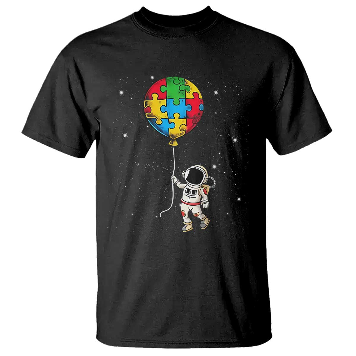 Autism Awareness Astronaut T Shirt Puzzle Pieces Balloon Space Autistic TS10 Black Print Your Wear