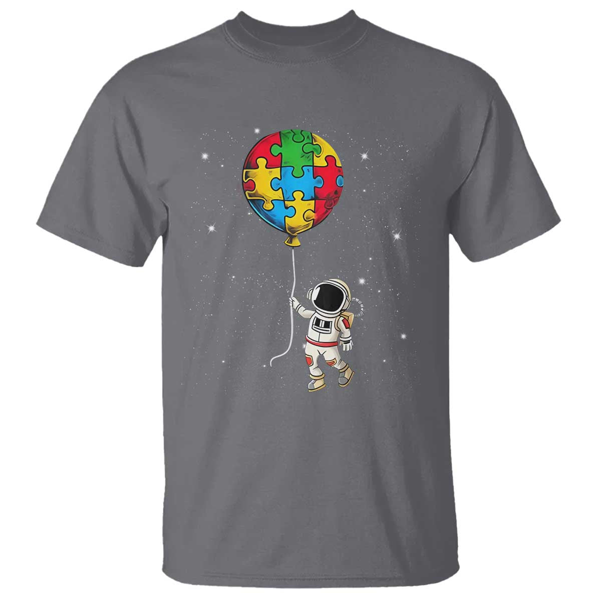 Autism Awareness Astronaut T Shirt Puzzle Pieces Balloon Space Autistic TS10 Charcoal Print Your Wear