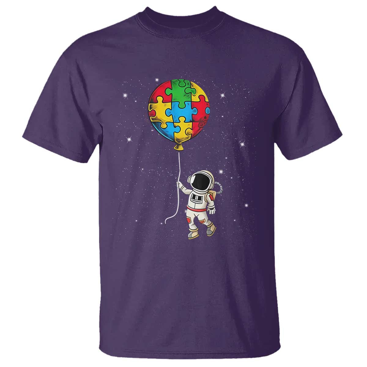 Autism Awareness Astronaut T Shirt Puzzle Pieces Balloon Space Autistic TS10 Purple Print Your Wear