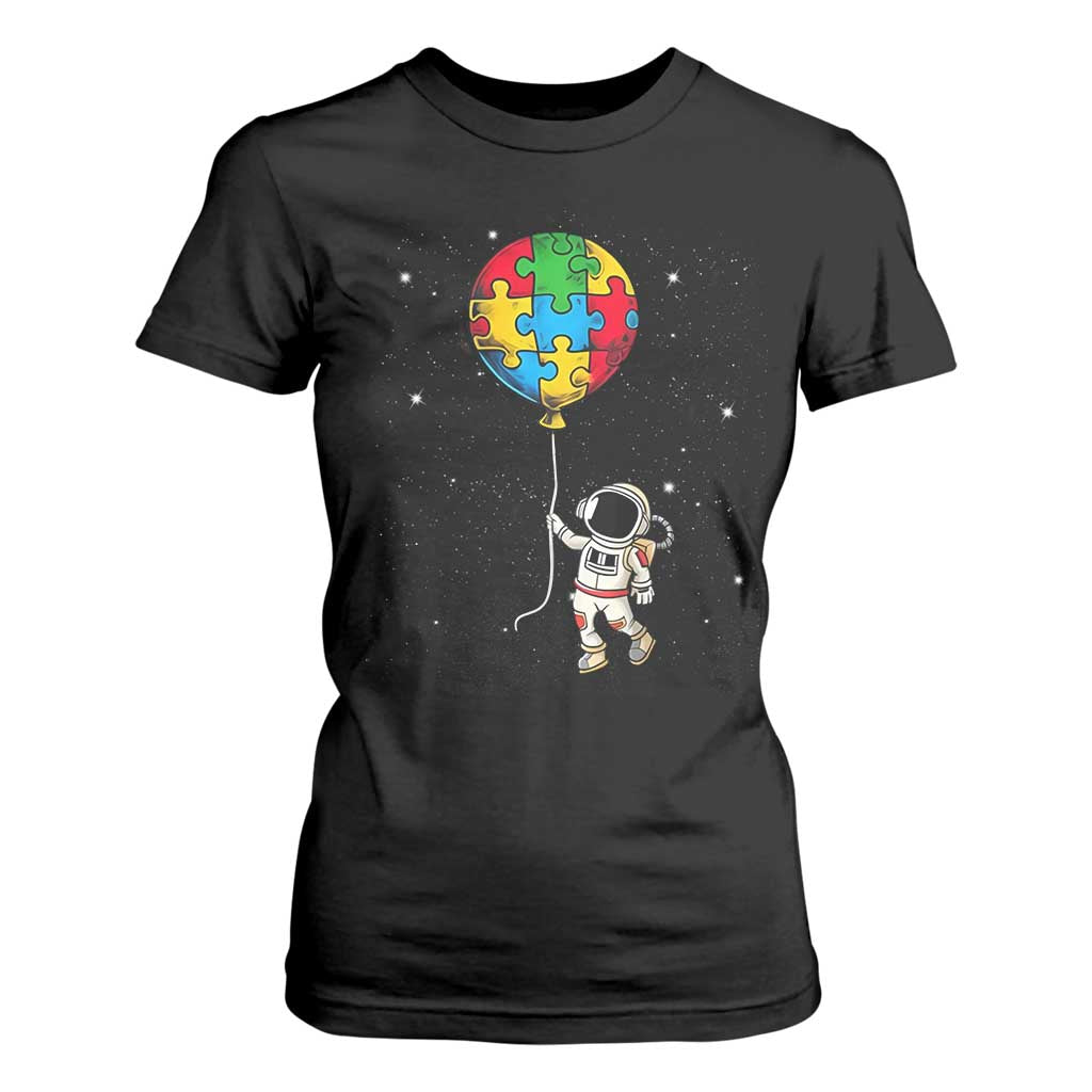 Autism Awareness Astronaut T Shirt For Women Puzzle Pieces Balloon Space Autistic TS10 Black Print Your Wear
