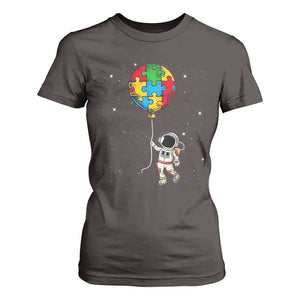 Autism Awareness Astronaut T Shirt For Women Puzzle Pieces Balloon Space Autistic TS10 Dark Chocolate Print Your Wear