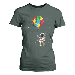 Autism Awareness Astronaut T Shirt For Women Puzzle Pieces Balloon Space Autistic TS10 Dark Forest Green Print Your Wear