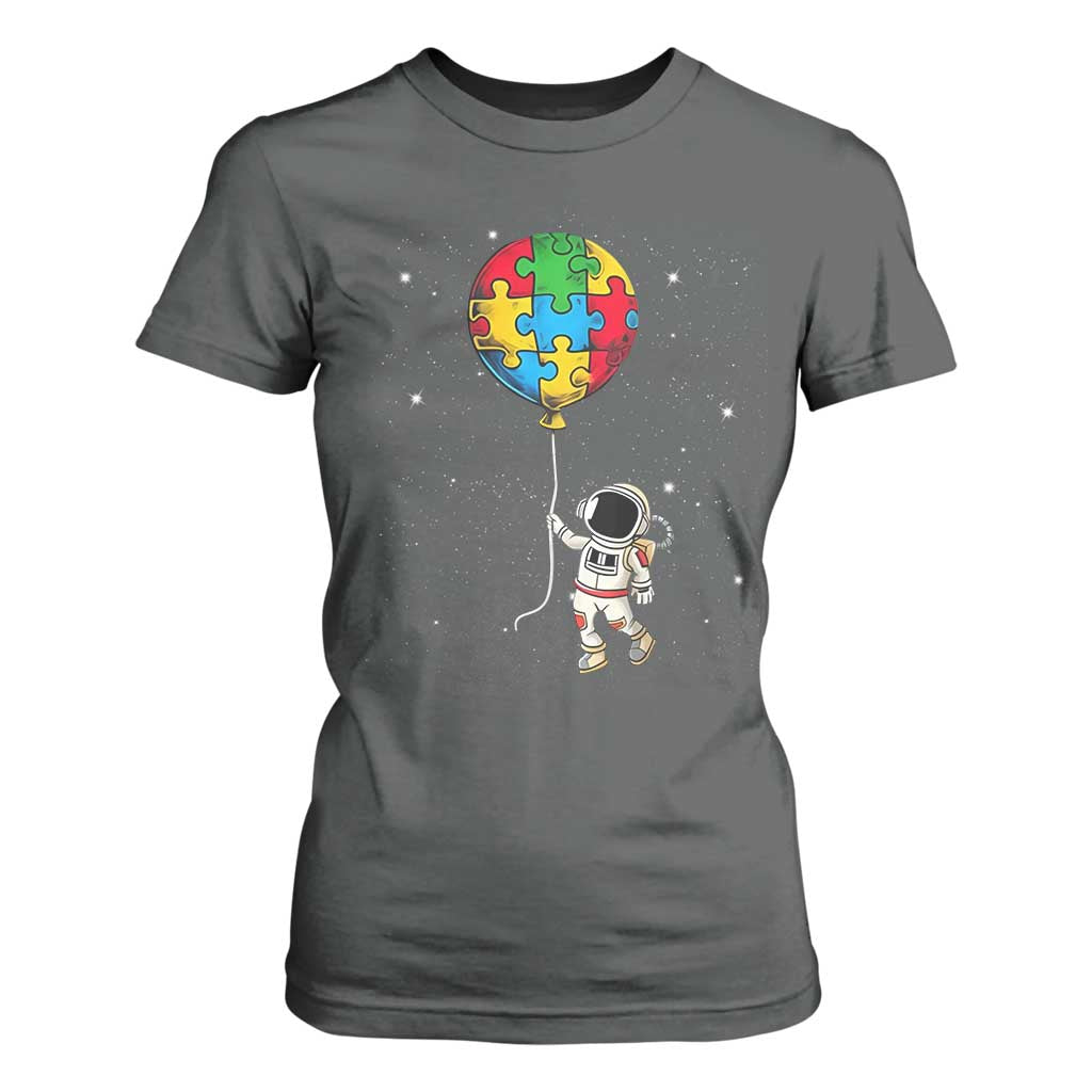 Autism Awareness Astronaut T Shirt For Women Puzzle Pieces Balloon Space Autistic TS10 Dark Heather Print Your Wear