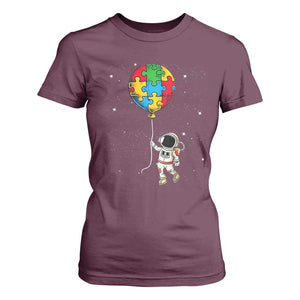 Autism Awareness Astronaut T Shirt For Women Puzzle Pieces Balloon Space Autistic TS10 Maroon Print Your Wear