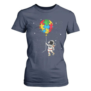 Autism Awareness Astronaut T Shirt For Women Puzzle Pieces Balloon Space Autistic TS10 Navy Print Your Wear