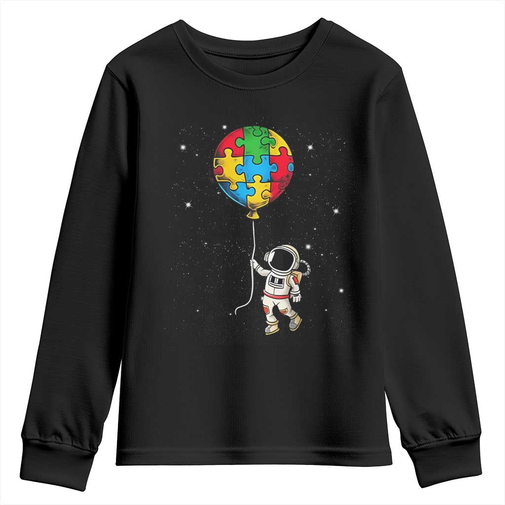 Autism Awareness Astronaut Youth Sweatshirt Puzzle Pieces Balloon Space Autistic TS10 Black Print Your Wear