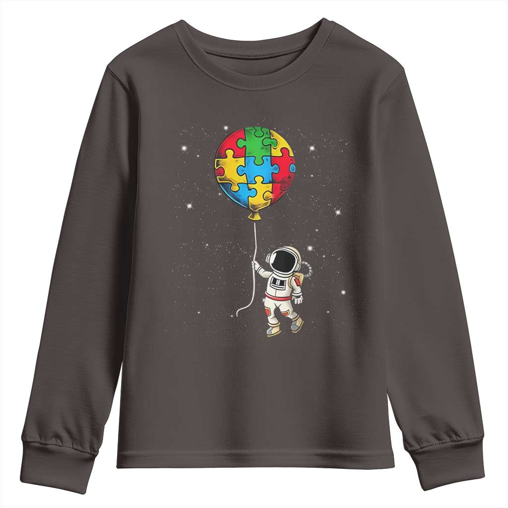 Autism Awareness Astronaut Youth Sweatshirt Puzzle Pieces Balloon Space Autistic TS10 Dark Chocolate Print Your Wear
