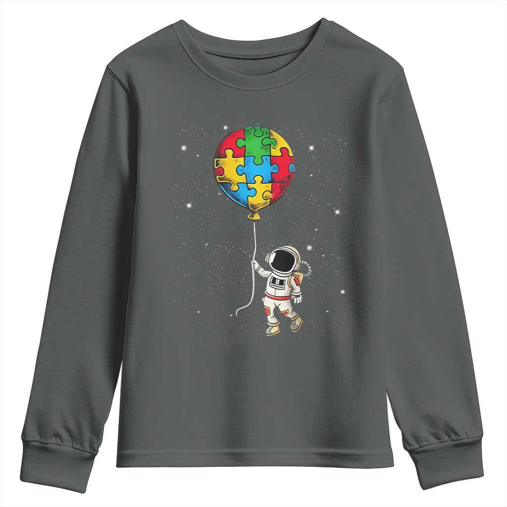 Autism Awareness Astronaut Youth Sweatshirt Puzzle Pieces Balloon Space Autistic TS10 Dark Heather Print Your Wear