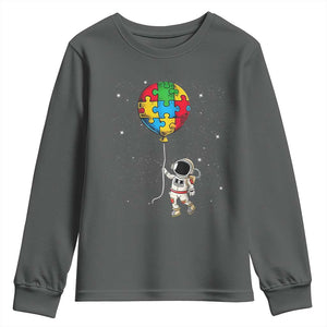 Autism Awareness Astronaut Youth Sweatshirt Puzzle Pieces Balloon Space Autistic TS10 Dark Heather Print Your Wear