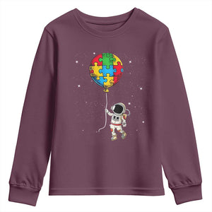Autism Awareness Astronaut Youth Sweatshirt Puzzle Pieces Balloon Space Autistic TS10 Maroon Print Your Wear