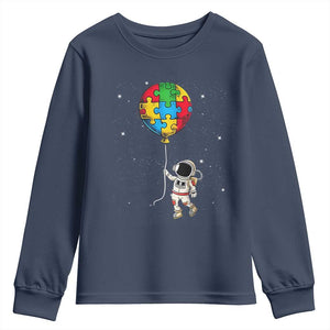 Autism Awareness Astronaut Youth Sweatshirt Puzzle Pieces Balloon Space Autistic TS10 Navy Print Your Wear