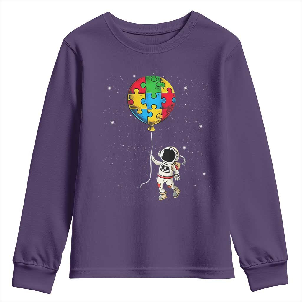 Autism Awareness Astronaut Youth Sweatshirt Puzzle Pieces Balloon Space Autistic TS10 Purple Print Your Wear