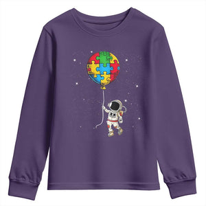 Autism Awareness Astronaut Youth Sweatshirt Puzzle Pieces Balloon Space Autistic TS10 Purple Print Your Wear