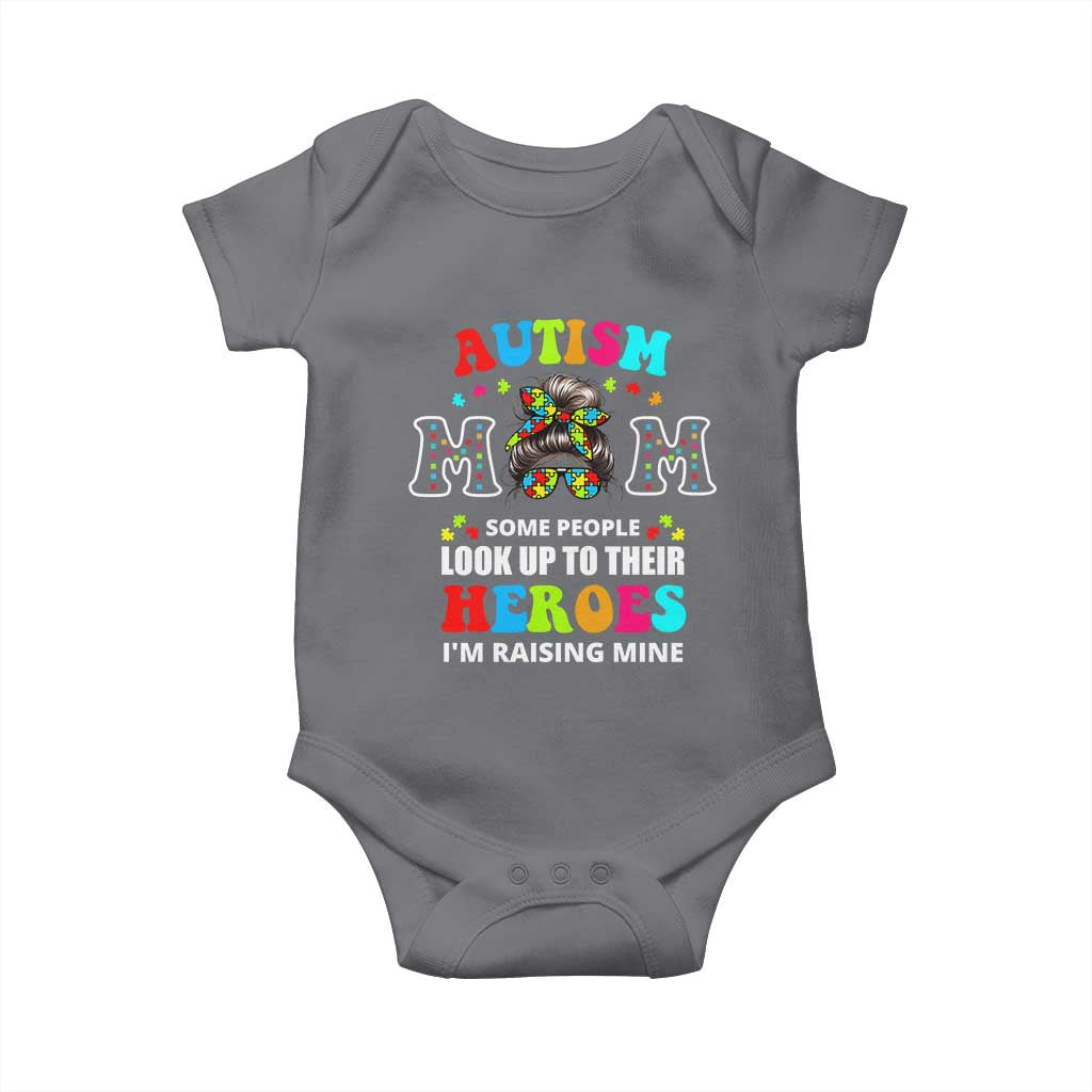 Autism Mom Baby Onesie Raising Hero Messy Bun Autism Awareness TS10 Charcoal Print Your Wear