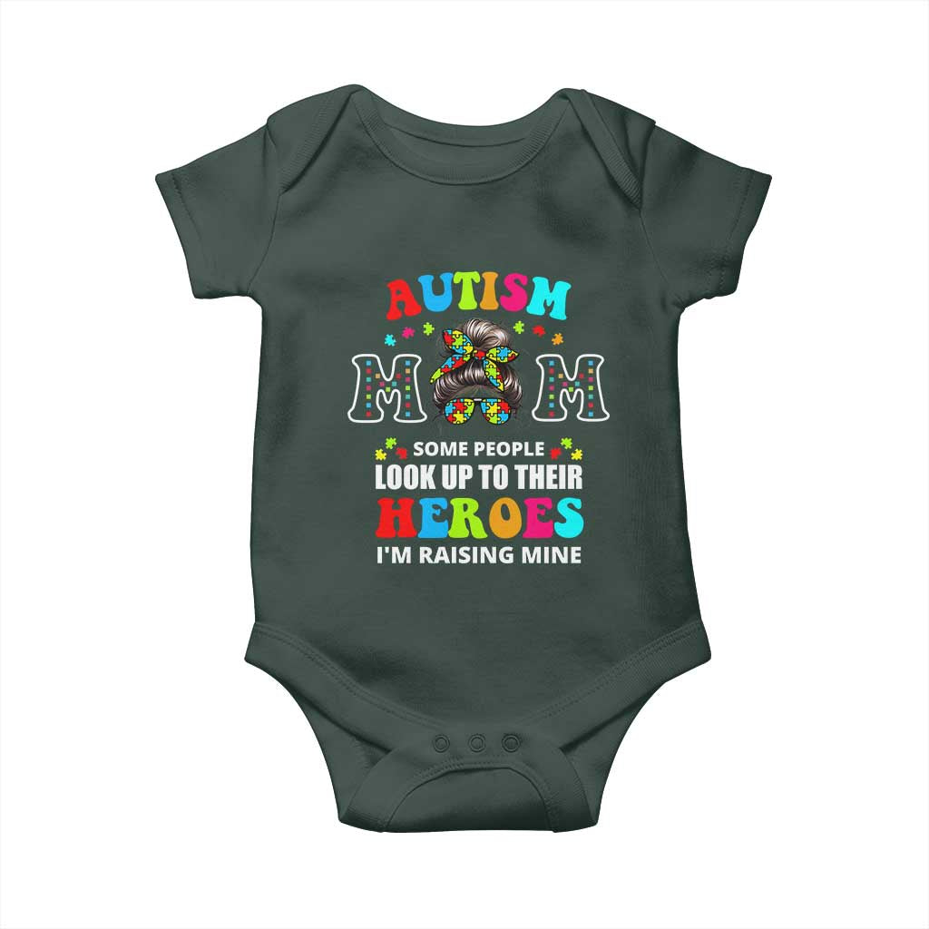 Autism Mom Baby Onesie Raising Hero Messy Bun Autism Awareness TS10 Print Your Wear