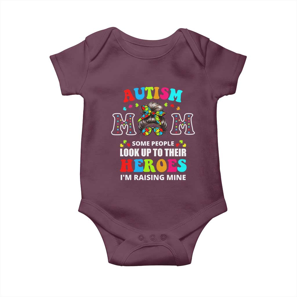 Autism Mom Baby Onesie Raising Hero Messy Bun Autism Awareness TS10 Maroon Print Your Wear