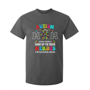Autism Mom T Shirt For Kid Raising Hero Messy Bun Autism Awareness TS10 Dark Heather Print Your Wear