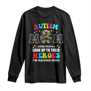 Autism Mom Long Sleeve Shirt Raising Hero Messy Bun Autism Awareness TS10 Black Print Your Wear