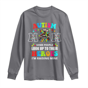 Autism Mom Long Sleeve Shirt Raising Hero Messy Bun Autism Awareness TS10 Charcoal Print Your Wear