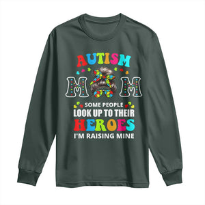 Autism Mom Long Sleeve Shirt Raising Hero Messy Bun Autism Awareness TS10 Dark Forest Green Print Your Wear